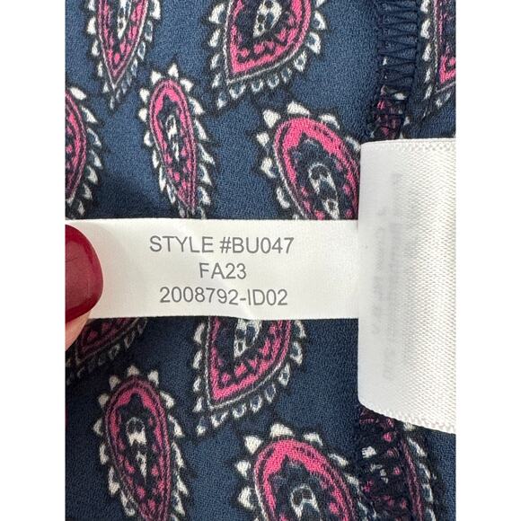 NWT J. Crew Printed V-Neck Navy and Pink Short Sleeve Blouse Size S - Picture 4 of 6